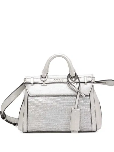 Guess Usa Logo-lettering Tote Bag In Silver