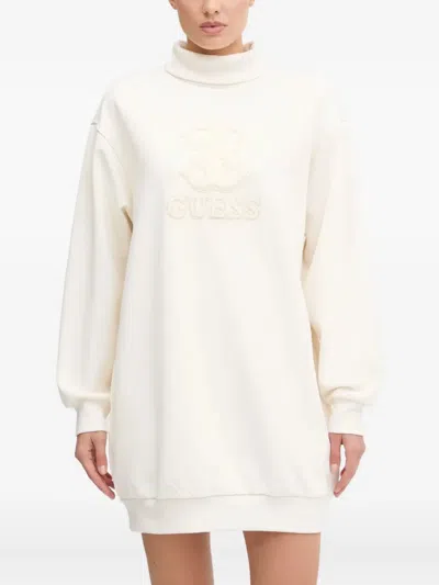 Guess Usa Logo-motif Turtleneck Mini Dress In White