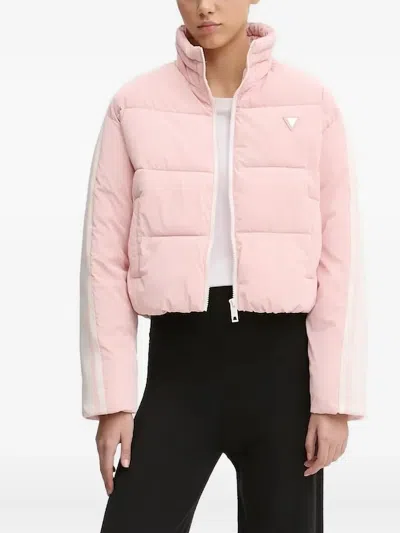 Guess Usa Logo Patch Puffer Jacket In Pink
