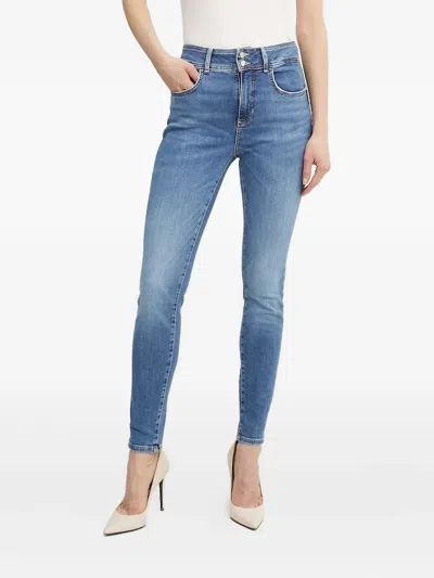 Guess Usa Skinny-jeans Mit Logo-patch In Blue