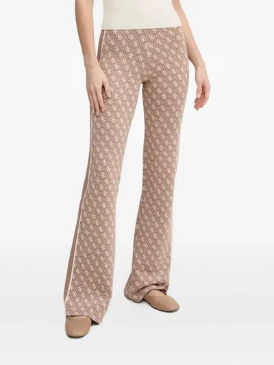 Guess Usa Logo-pattern Flared Trousers In Pink