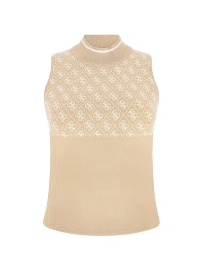 Guess Usa Logo Pattern Sleeveless Top In Brown