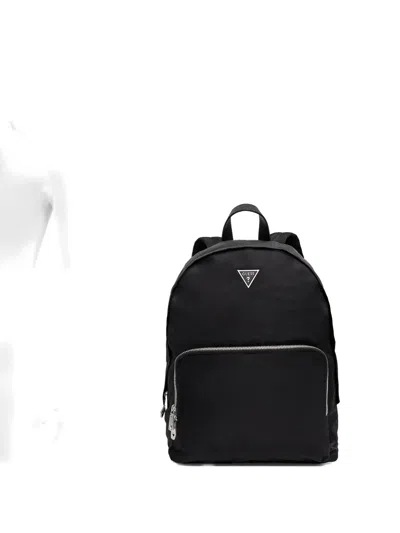 Guess Usa Logo-plaque Backpack In Black