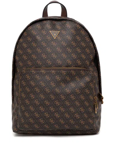 Guess Usa Logo-plaque Backpack In Brown