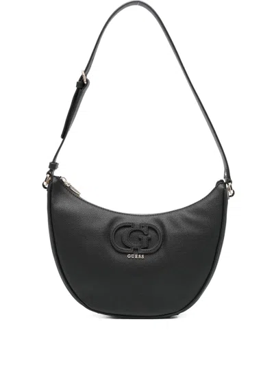 Guess Usa Logo-plaque Crescent Shoulder Bag In Black