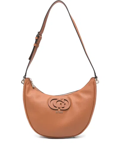 Guess Usa Logo-plaque Crescent Shoulder Bag In Brown