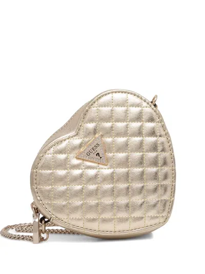 Guess Usa Logo-plaque Crossbody Bag In Gold