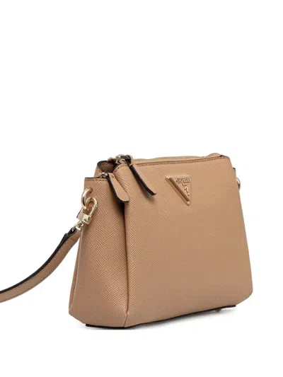 Guess Usa Logo-plaque Crossbody Bag In Neutral