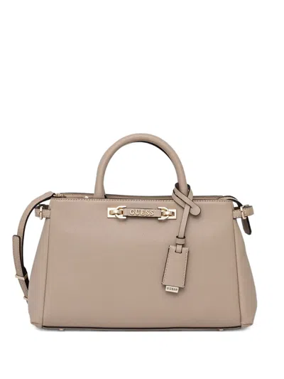 Guess Usa Logo-plaque Crossbody Bag In Neutral