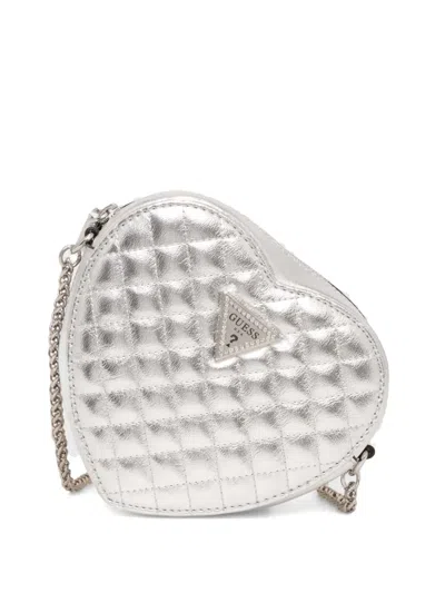 Guess Usa Logo-plaque Crossbody Bag In Silver