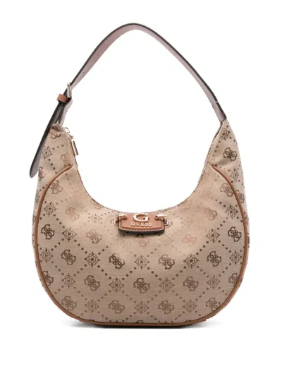 Guess Usa Logo-plaque Curved Shoulder Bag In Neutral