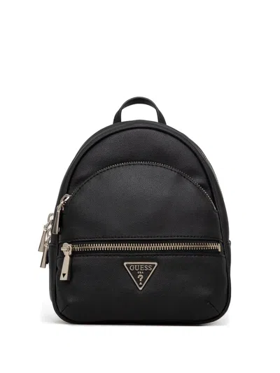 Guess Usa Logo-plaque Faux-leather Backpack In Black