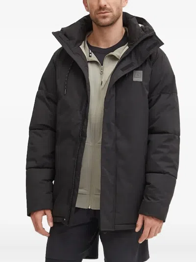 Guess Usa Logo-plaque Hooded Jacket In Black