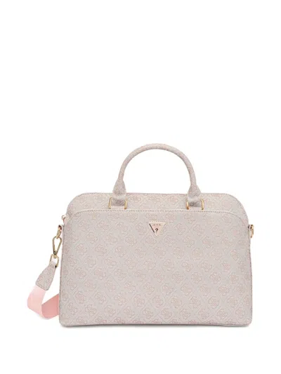 Guess Usa Logo-plaque Laptop Bag In Pink