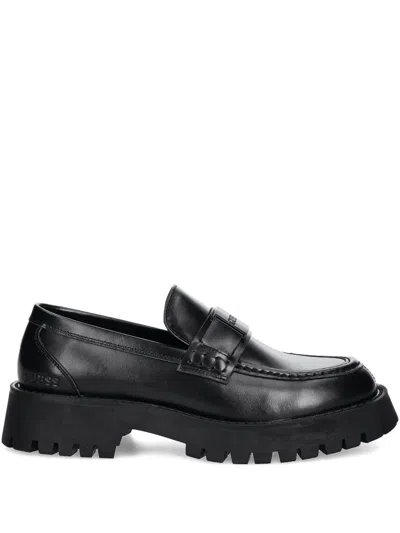 Guess Usa Logo-plaque Lug-sole Loafers In Black
