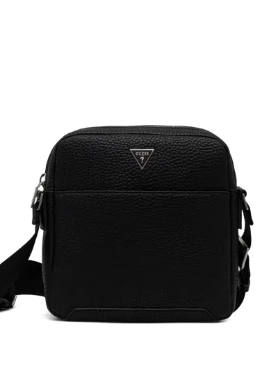Guess Usa Logo-plaque Messenger Bag In Black