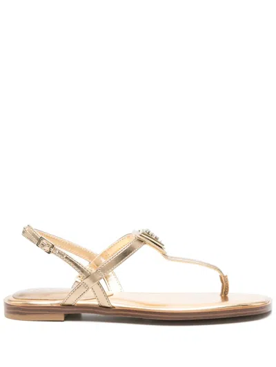 Guess Usa Logo-plaque Sandals In Gold