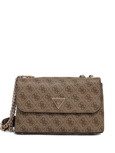Guess Usa Logo-plaque Shoulder Bag In Brown