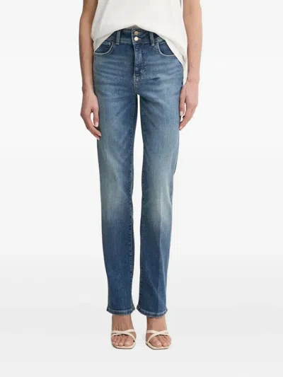 Guess Usa Logo-plaque Straight-leg Jeans In Blue