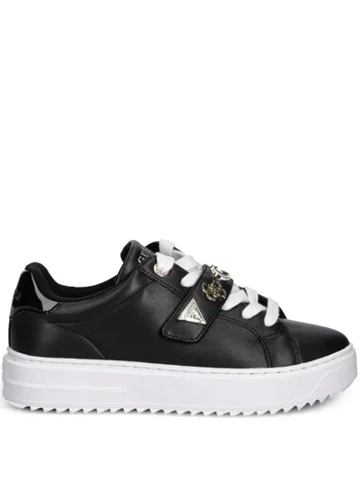 Guess Usa Logo-plaque Strap Sneakers In Black