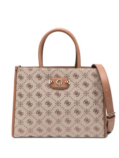 Guess Usa Logo-plaque Top-handle Tote Bag In Neutral