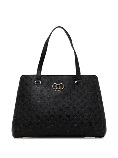 Guess Usa Logo-plaque Tote Bag In Black