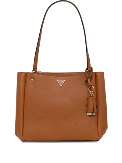 Guess Usa Logo-plaque Tote Bag In Brown