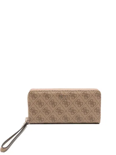Guess Usa Logo-plaque Zip-around Wallet In Neutral