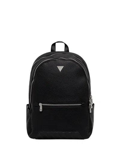 Guess Usa Logo-plaque Zip Backpack In Black