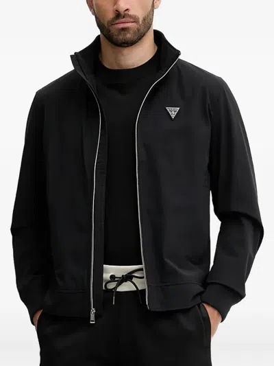 Guess Usa Logo-plaque Zip-up Jacket In Black