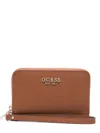 Guess Usa Logo-plaque Zip Wallet In Brown