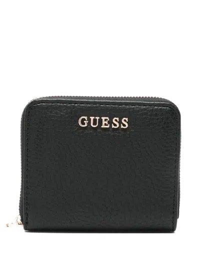 Guess Usa Logo-plaque Zipped Wallet In Black