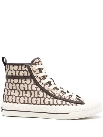Guess Usa Logo-print High-top Trainers In Brown