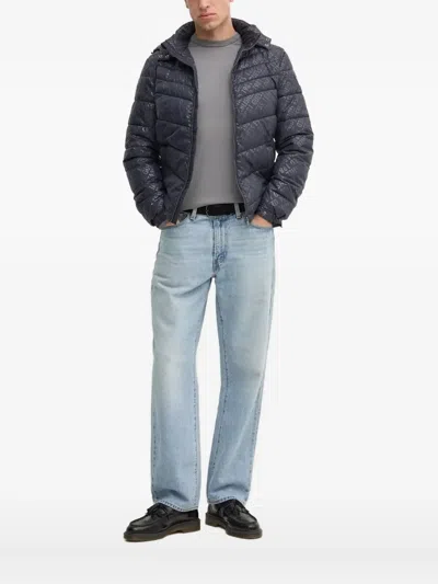 Guess Usa Logo-print Hooded Jacket In Blue