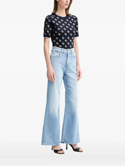 Guess Usa Logo-print Short-sleeve Top In Blue