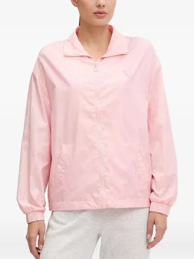 Guess Usa Logo-print Zip-up Jacket In Pink