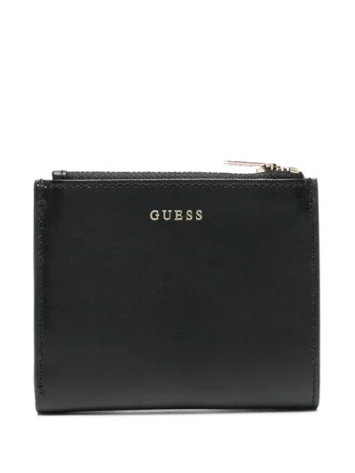 Guess Usa Logo-stamp Wallet In Black