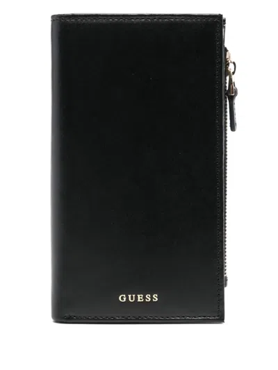 Guess Usa Logo-stamp Wallet In Black