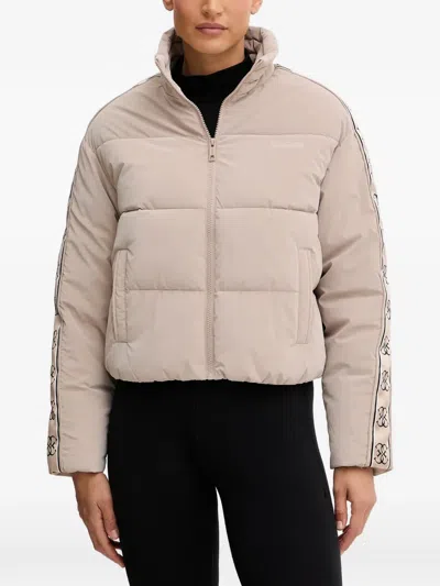 Guess Usa Logo Stripe Puffer Jacket In Neutral