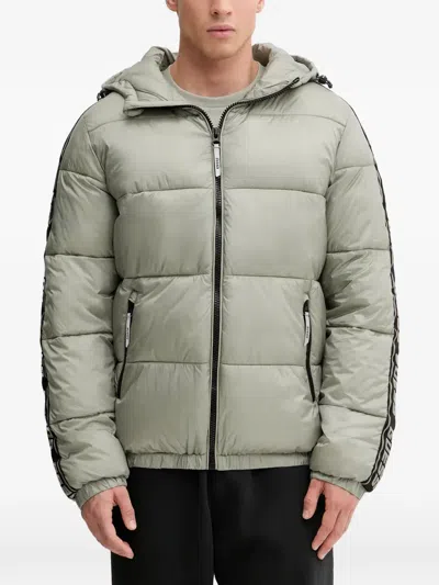 Guess Usa Logo-tape Hooded Puffer Jacket In Green