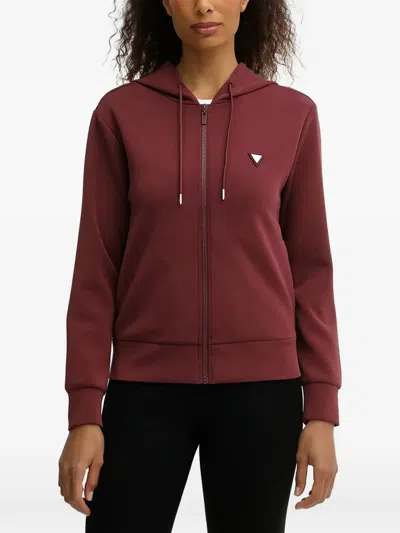 Guess Usa Logo Zip-up Hoodie In Burgundy