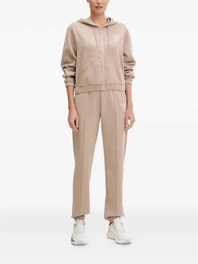 Guess Usa Logo Zip-up Hoodie In Neutral