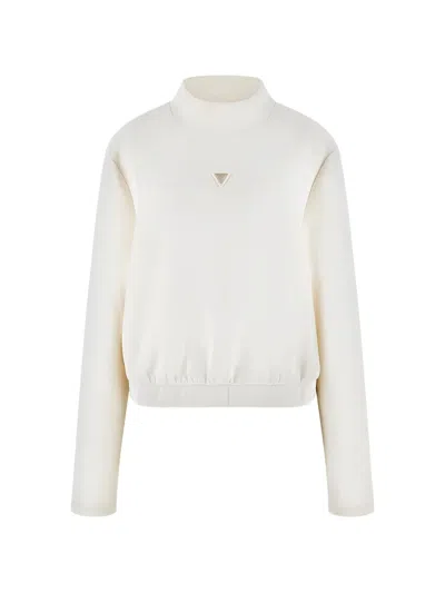 Guess Usa Logo-appliqué Mock-neck Sweatshirt In White