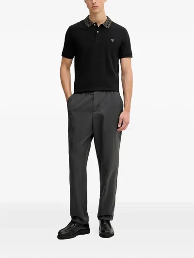 Guess Usa Logo-collar Polo Shirt In Black