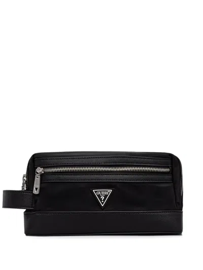 Guess Usa Logo-detail Wash Bag In Black