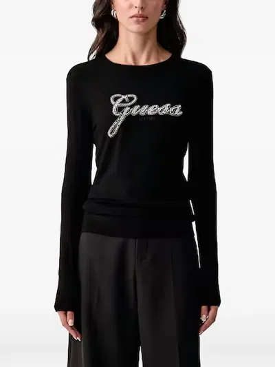 Guess Usa Logo-embellished Long-sleeve Sweater In Black