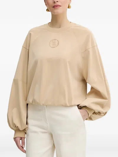 Guess Usa Logo-embellished Round-neck Sweatshirt In Brown