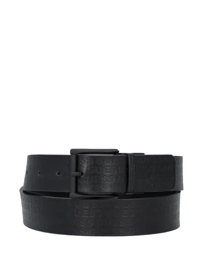 Guess Usa Logo-embossed Buckle Belt In Black