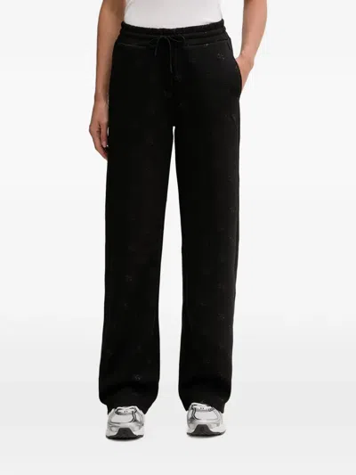 Guess Usa Logo-embossed Drawstring-waist Track Pants In Black
