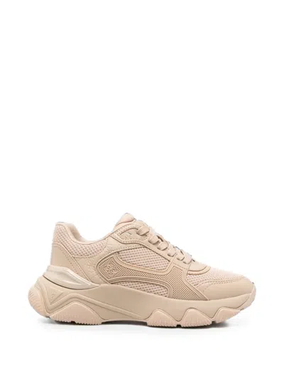 Guess Usa Logo-embossed Leather Sneakers In Neutral